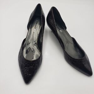 DKNYC Nellie brown patent D'orsay pointy toe kitten heel flats women's 7.5